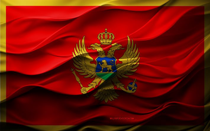 4k, モンテネグロの旗, ヨーロッパ諸国, 3dモンテネグロフラグ, ヨーロッパ, モンテネグロ旗, 3dテクスチャ, モンテネグロの日, 国民のシンボル, 3dアート, モンテネグロ