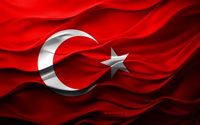4k, bandiera della turchia, paesi europei, bandiera di tacchino 3d, europa, bandiera di tacchino, texture 3d, giorno della turchia, simboli nazionali, 3d art, tacchino, bandiera turca