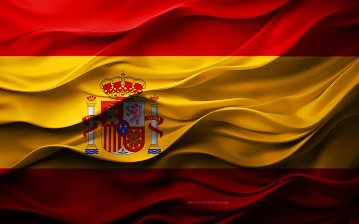 4k, spaniens flagg, europeiska länder, 3d denmark flagga, europa, spaniens flagga, 3d  konsistens, spaniens dag, nationella symboler, 3d  konst, spanien, spansk flagga