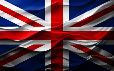 4k, 영국의 깃발, 유럽 ​​국가, 3d 영국 국기, 유럽, 영국 국기, 3d 텍스처, 영국의 날, 국가 상징, 3d 아트, 영국