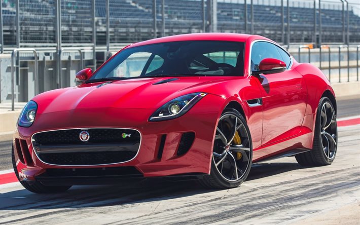 jaguar f-type r, 2016, supercarros, pista de rolamento, vermelho jaguar