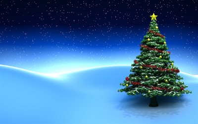 Natale, inverno, notte di natale, albero di Natale, neve