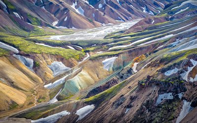 Landmannalaugar, 4k, montagne, colline, altipiani, Islanda