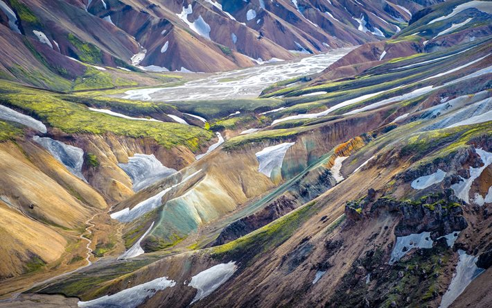 landmannalaugar, 4k, montanhas, colinas, terras altas, islândia