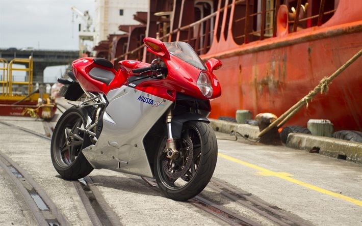 sport motorcycle, MV Agusta F4, port, ships