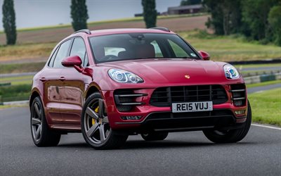 des croisements, route, 2015, Porsche Macan Turbo, royaume-uni-spec, rouge porsche