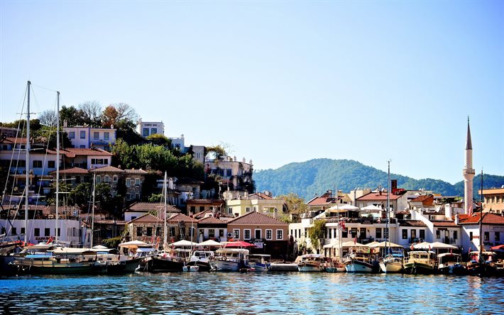 Marmaris, Mer Egée, Izmir, en Turquie, en bateau, à côte, la station balnéaire de
