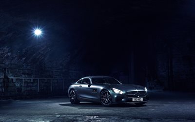 Mercedes-AMG GT S Edition 1, 2017 cars, UK-spec, supercars, night, C190, Mercedes