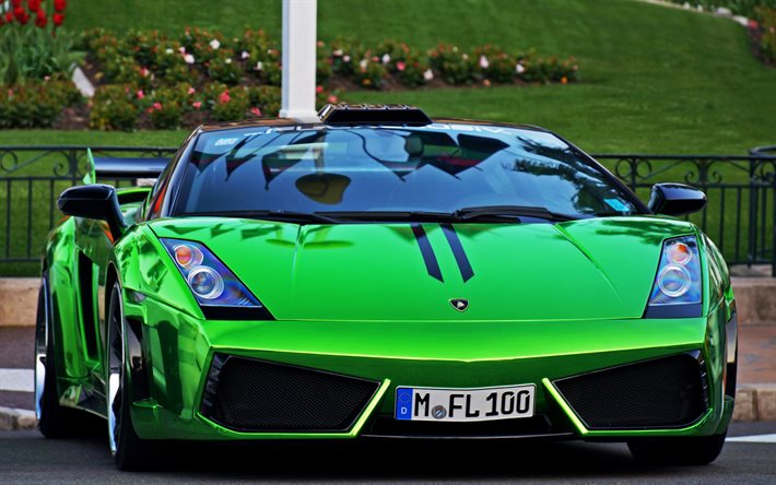 supercars, Lamborghini Gallardo Spyder, LP550-2, green Gallardo, Lamborghini