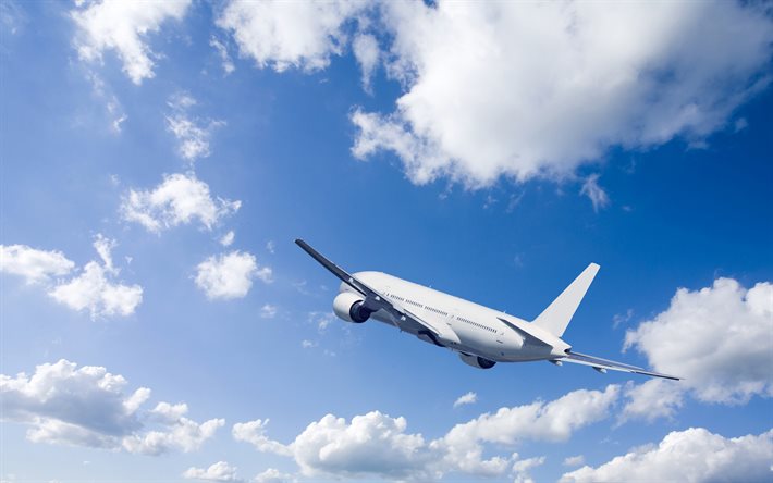 यात्री विमान, आसमान, सफेद बादल, हवाई जहाज