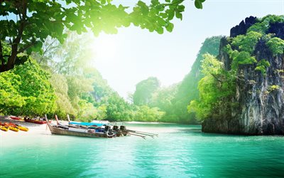 thailand, båtar, öar, tropiskt, sommar, hav