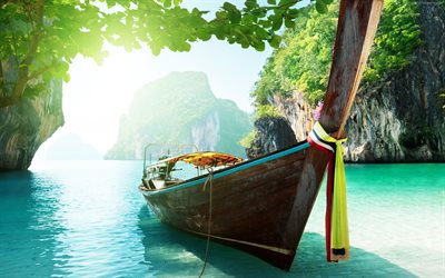 båtar, öar, thailand, sommar, phuket, hav