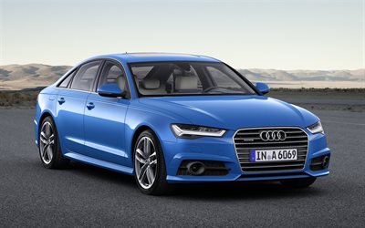 sedan, 2017, Audi A6, Quattro, hainan mavi, yenilik, yol, mavi audi