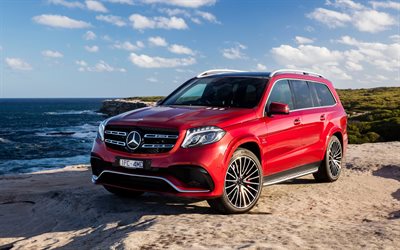 luxury cars, SUVs, 2016, Mercedes-Benz GLS-class, AMG, coast, red Mercedes