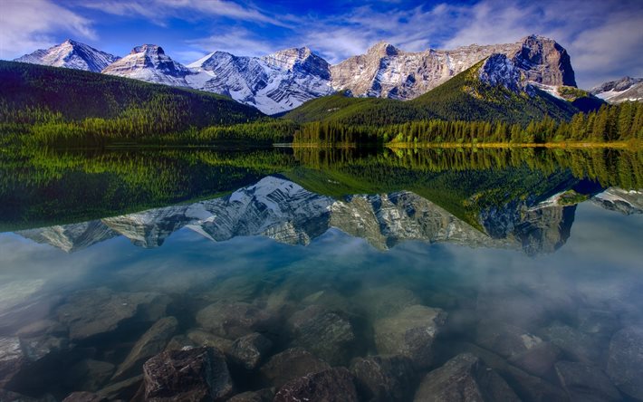 lake, summer, mountain, forest, Canada