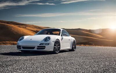 de la route, 2016, Porsche 997 Carrera S, supercars, blanc porsche