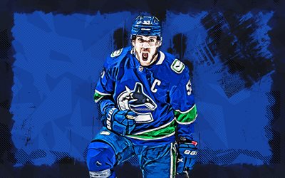 4k, Bo Horvat, grunge art, Vancouver Canucks, NHL, hockey, Bo Horvat  4K, blue grunge background, Bo Horvat  Vancouver Canucks