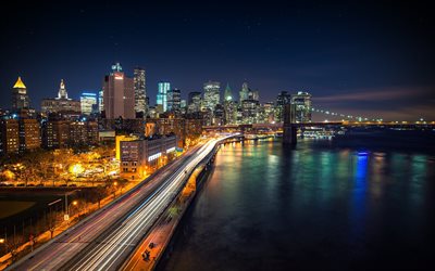 Manhattan, di notte, in America, terrapieno, New York, USA