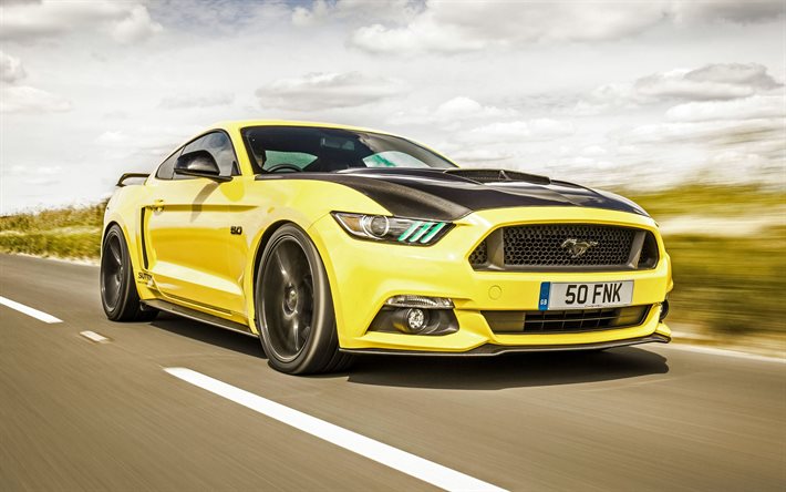 ford mustang gt, road, supercars, 2016, tuning, gelb mustang