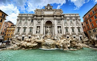 Trevi Fountain, 4k, Rome, beautiful fountain, Rome landmark, fountains of Rome, Trevi district, Rome cityscape, Italy