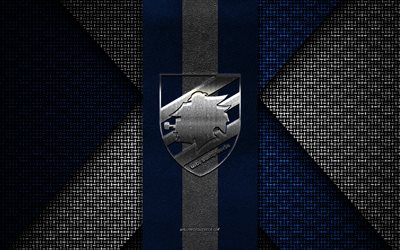 uc sampdoria, serie a, texture tricotée bleu blanc, logo uc sampdoria, club de football italien, emblème uc sampdoria, football, gênes, italie