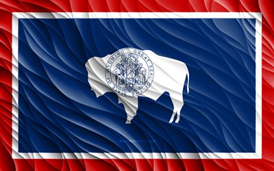 4k, Wyoming flag, wavy 3D flags, american states, flag of Wyoming, Day of Wyoming, 3D waves, USA, State of Wyoming, states of America, Wyoming