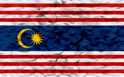 Flag of Kuala Lumpur, 4k, 3d polygon background, Kuala Lumpur flag, 3d polygon texture, Day of Kuala Lumpur, 3d Kuala Lumpur flag, Kuala Lumpur national symbols, 3d art, Kuala Lumpur, Asia countries