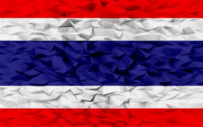 bandiera della tailandia, 4k, sfondo del poligono 3d, struttura del poligono 3d, giorno della tailandia, bandiera della tailandia 3d, simboli nazionali della tailandia, arte 3d, tailandia, paesi dell asia
