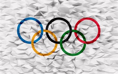 علم الرموز الأولمبية, 4k, 3d المضلع الخلفية, 3d المضلع الملمس, 3d الرموز الأولمبية العلم, رموز المنظمات الدولية, فن ثلاثي الأبعاد, الرموز الأولمبية