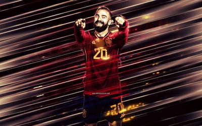 dani carvajal, équipe d'espagne de football, footballeur espagnol, art créatif, dessin au trait lames, espagne, fond rouge, football