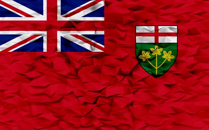 ontarion lippu, 4k, kanadan maakunnat, 3d monikulmio tausta, 3d monikulmio tekstuuri, ontarion päivä, 3d ontarion lippu, kanadan kansalliset symbolit, 3d taidetta, ontario, kanada