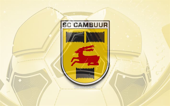 sc cambuur kiiltävä logo, 4k, keltainen jalkapallo tausta, eredivisie, jalkapallo, belgialainen jalkapalloseura, sc cambuur 3d  logo, sc cambuur  tunnus, cambuur fc, urheilun logo, sc cambuur logo, sc cambuur