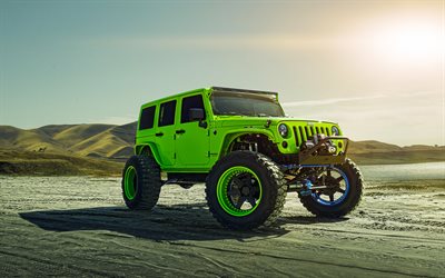 jeep wrangler, geländewagen, wüste, 2016, grüne jeep