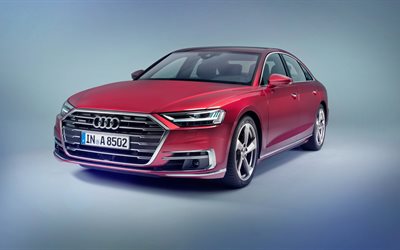 Audi A8, 4k, 2017, sedan, Yeni araba, kırmızı A8, Audi