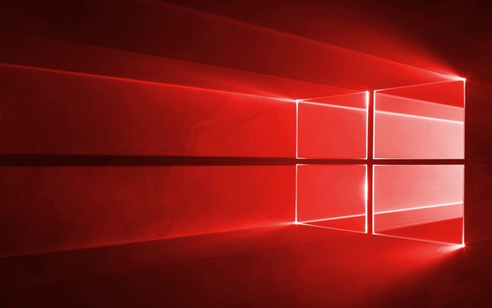 windows 10, rot, neon-logo, windows, betriebssystem