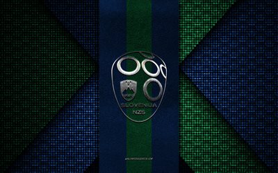 seleção eslovena de futebol, uefa, textura de malha azul verde, europa, logo da seleção nacional de futebol da eslovênia, futebol, emblema da seleção nacional de futebol da eslovênia, eslovênia