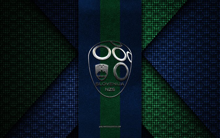 seleção eslovena de futebol, uefa, textura de malha azul verde, europa, logo da seleção nacional de futebol da eslovênia, futebol, emblema da seleção nacional de futebol da eslovênia, eslovênia