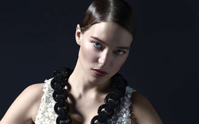4k, léa seydoux, portrait, actrice française, photoshoot, maquillage, robe blanche, mannequin français