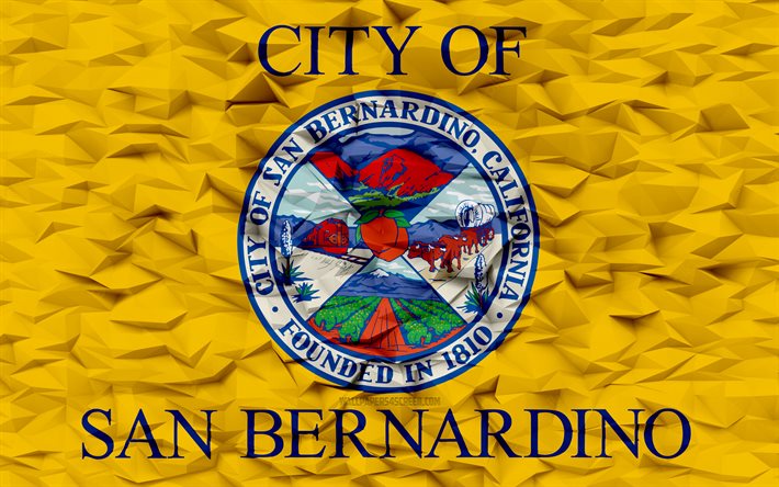 サンバーナーディーノの旗, カリフォルニア, 4k, アメリカの都市, 3 d ポリゴンの背景, 3 d ポリゴン テクスチャ, サンバーナーディーノの日, 3 d のサンバーナーディーノ フラグ, アメリカの国のシンボル, 3d アート, サンバーナーディーノ, アメリカ合衆国