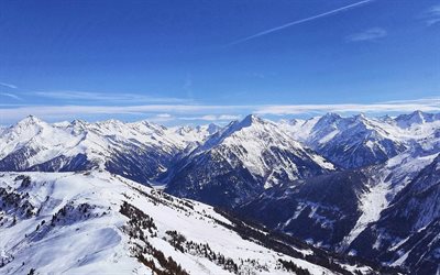 alpi, inverno, vista aerea, paesaggio di montagna, mayrhofen, montagne innevate, tirolo, svizzera