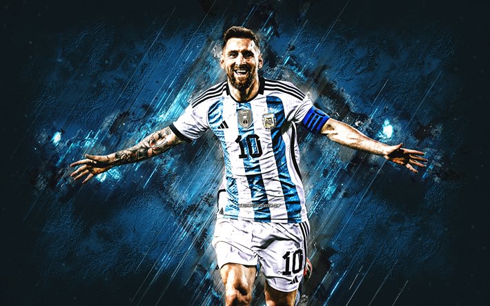 ليونيل ميسي, منتخب الأرجنتين لكرة القدم, لَوحَة, هدف, الحجر الأزرق الخلفية, لاعب كرة قدم أرجنتيني, الأرجنتين, كرة القدم, ليو ميسي