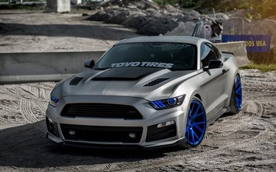 Ford Mustang GT, 2016, Roush Performance, tuning, supercars, silver mustang