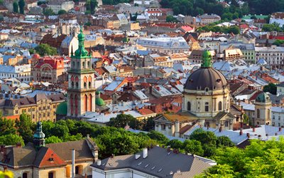 Lviv, les maisons, l'été, panorama, HDR, Ukraine