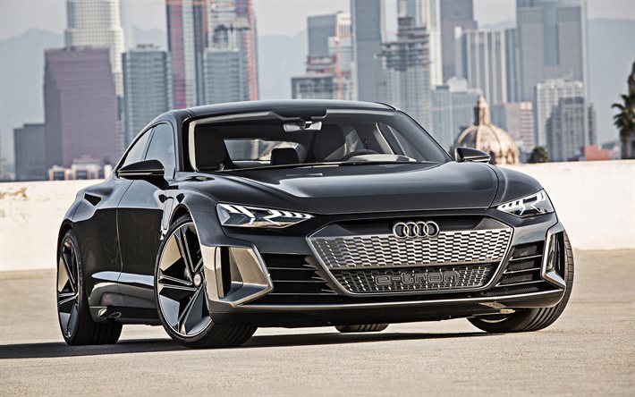 2018, Audi E-Tron GT概念, 電気自動車のスポーツ, スポーツクーペ, フロントビュー, ドイツスポーツカー, Audi