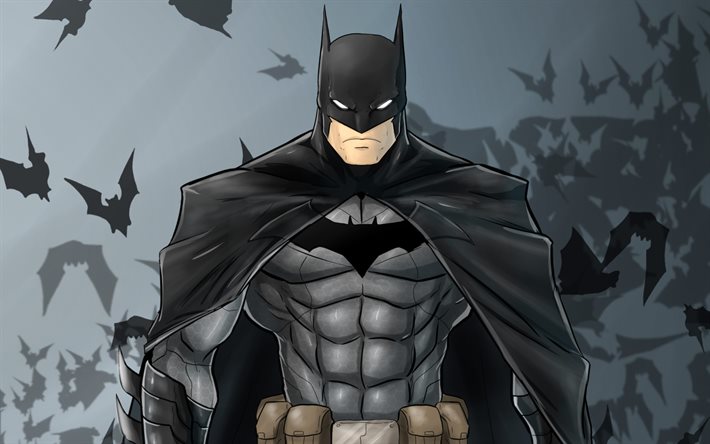 Batman, bats, darkness, superheroes, artwork, Bat-man, cartoon batman