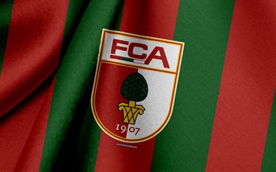 fc augsburg, tyskt fotbollslag, grön röd flagga, emblem, tygstruktur, logotyp, bundesliga, augsburg, tyskland, fotboll
