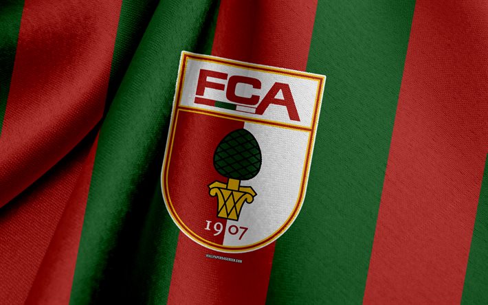 fc augsburg, deutsche fußballnationalmannschaft, grün-rote flagge, emblem, stoff-textur, logo, bundesliga, augsburg, deutschland, fußball