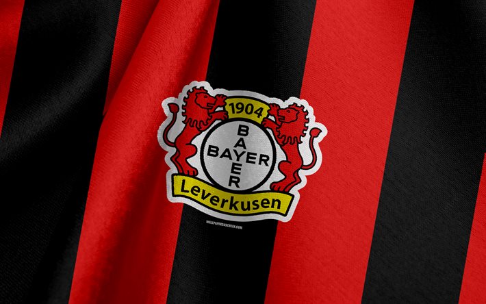 Bayer 04 Leverkusen, Alman Futbol Takımı, kırmızı siyah bayrak, amblem, kumaş, doku, logo, Bundesliga, Leverkusen, Almanya, futbol