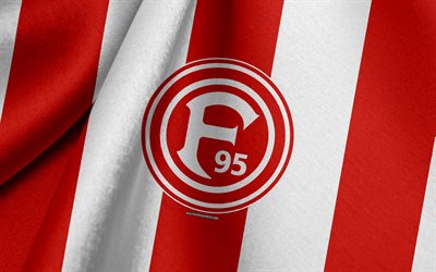 Fortuna Dusseldorf, German football team, red and white flag, emblem, fabric texture, logo, Bundesliga, Dusseldorf, Germany, football