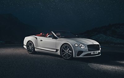 2019, Bentley Continental GT Convertible, de noche, descapotable de lujo, vista de lado, blanco nuevo Continental GT, British convertibles, Bentley